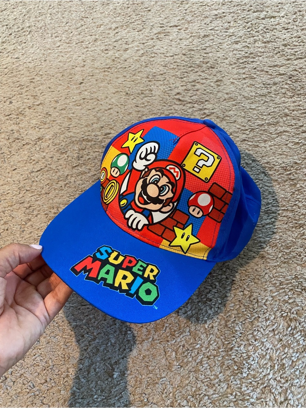 Super Mario Blue Kids Snapback Hat with Mario Graphic